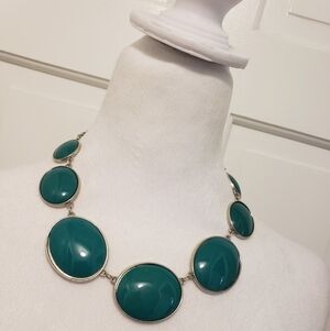 Charming Charlie Fashion Jewelry Silvertone & Green Disc Necklace